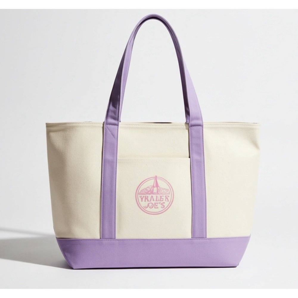 Trader Joe's Reusable Canvas Tote Bag Lavender Purple Embroidered Logo NWT